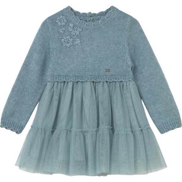 Mayoral Other - New! MAYORAL 18M Blue Knit and Tulle Dress Waved Collar